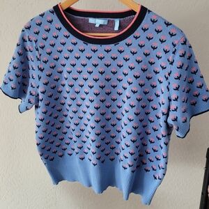 Pink and Blue Tulip Sweater by Draper James. Plus Size XXL. 100% Cotton.